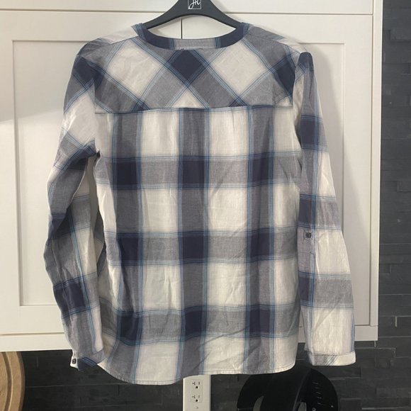 Long Sleeve V-Neck 100% Organic Cotton Top/Blouse Navy/White Size Large - Picture 9 of 12